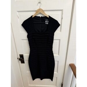 Tadashi Collection Women's Black Square Neck Layered Sheath Cocktail Size Small